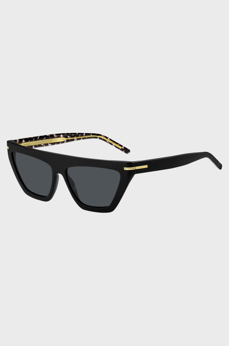 Hugo Boss Gafas de sol de acetato negro con detalles en tono dorado