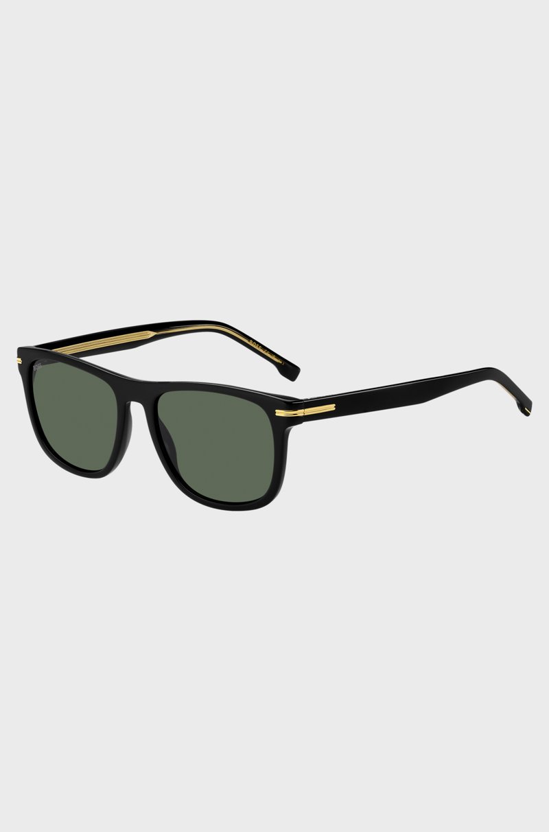 Hugo Boss Gafas de sol de acetato negro con detalles metálicos en tono dorado