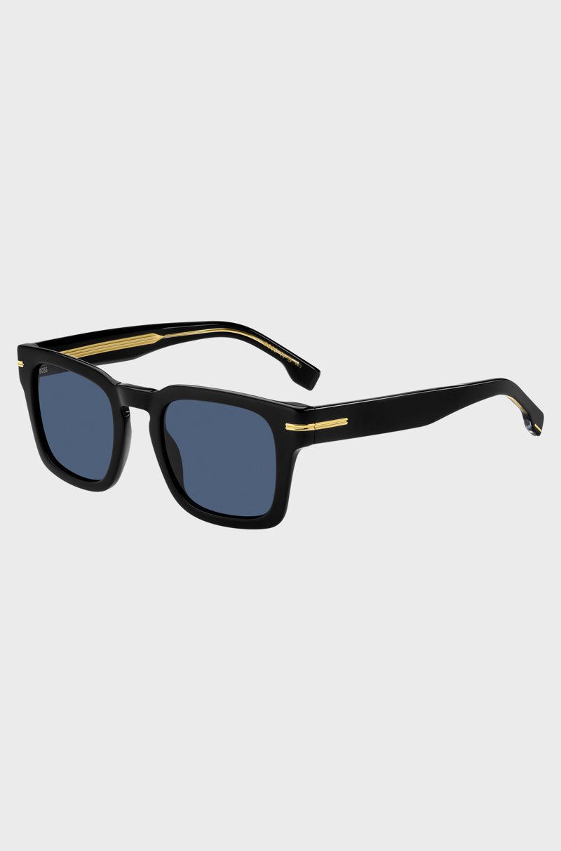 Hugo Boss Gafas de sol de acetato negro con detalles metálicos dorados