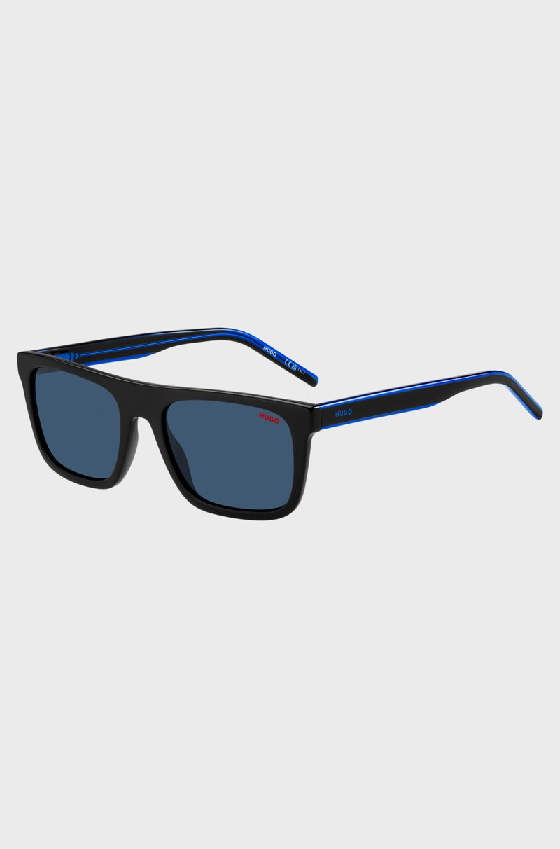 Hugo Boss Gafas de sol de acetato negro con lentes de tono azul