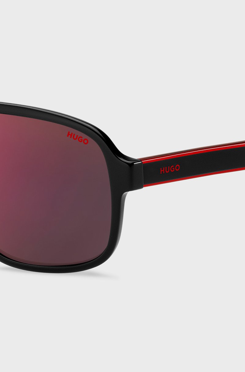 Hugo Boss Gafas De Sol De Acetato Negro Con Lentes De Tono Rojo