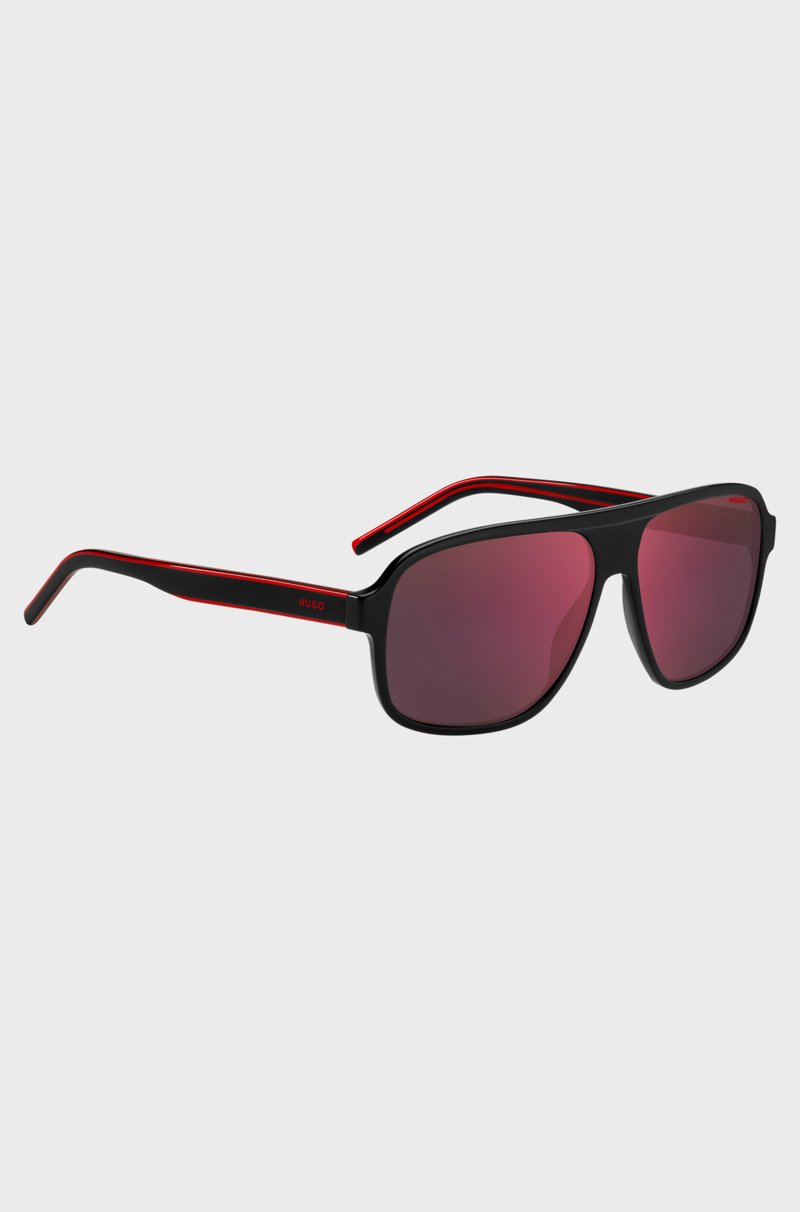 Hugo Boss Gafas De Sol De Acetato Negro Con Lentes De Tono Rojo