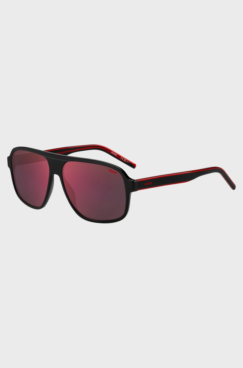 Hugo Boss Gafas de sol de acetato negro con lentes de tono rojo