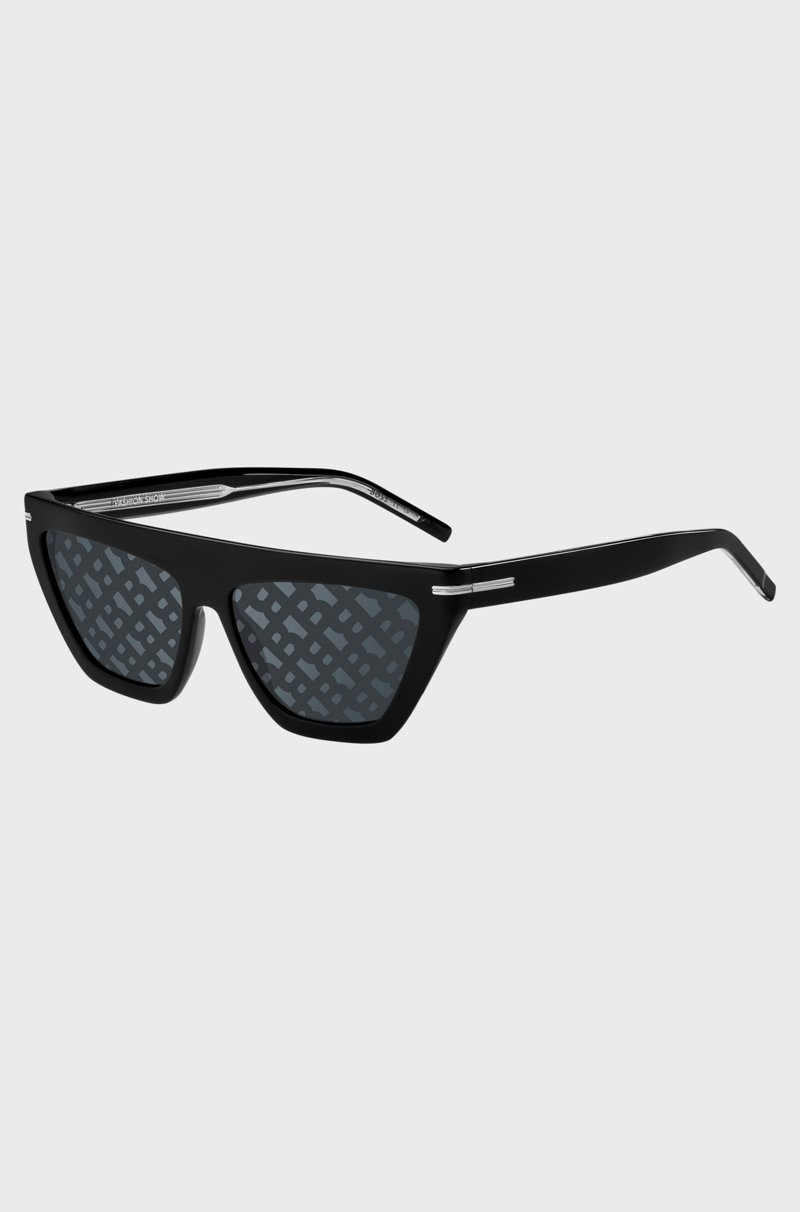Hugo Boss Gafas de sol de acetato negro con lentes estampadas con monogramas