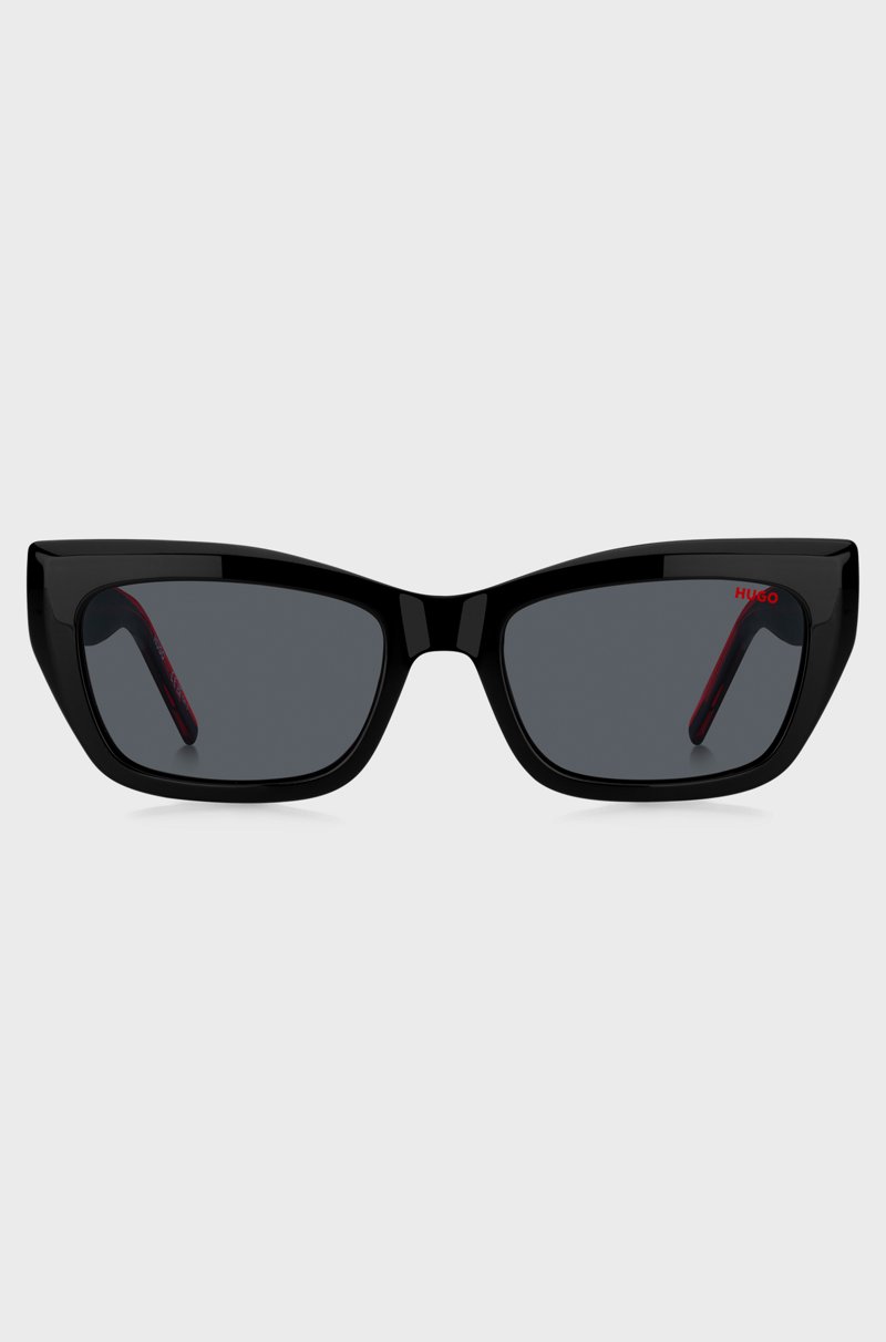 Hugo Boss Gafas De Sol De Acetato Negro Con Patillas Diseñadas A Capas En El Rojo De La Marca