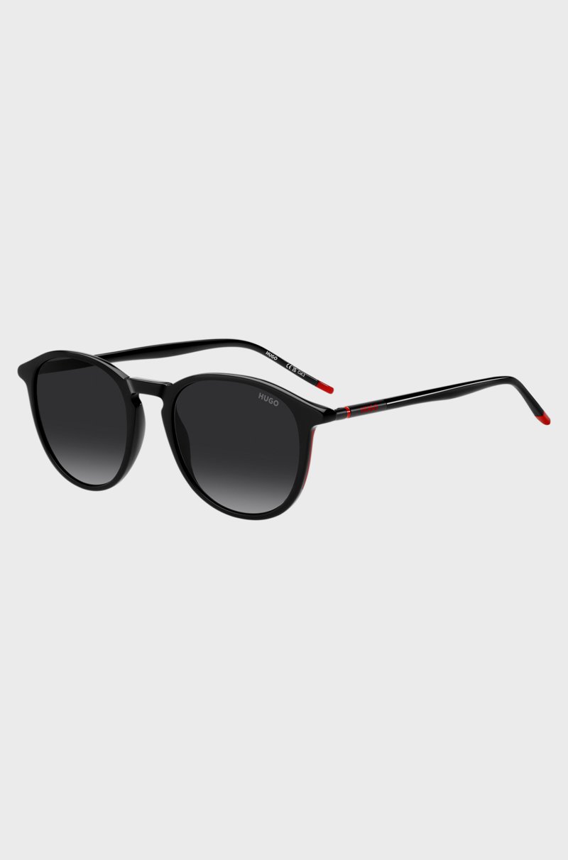 Hugo Boss Gafas de sol de acetato negro con patillas metálicas tubulares
