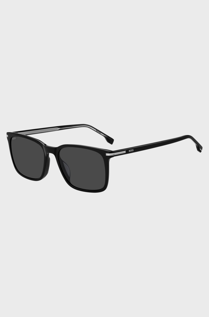 Hugo Boss Gafas de sol de acetato negro con ribetes en tono plateado