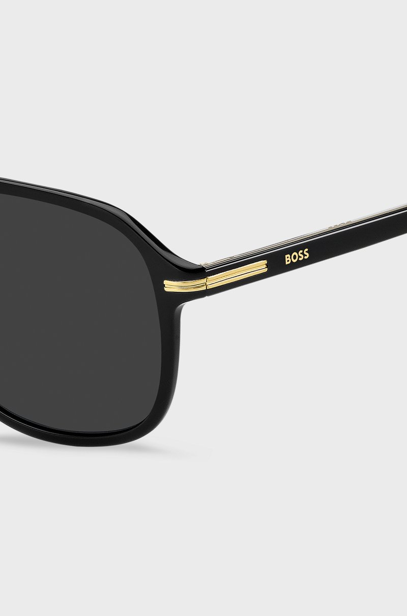 Hugo Boss Gafas De Sol De Acetato Negro Con Ribetes En Tono Dorado