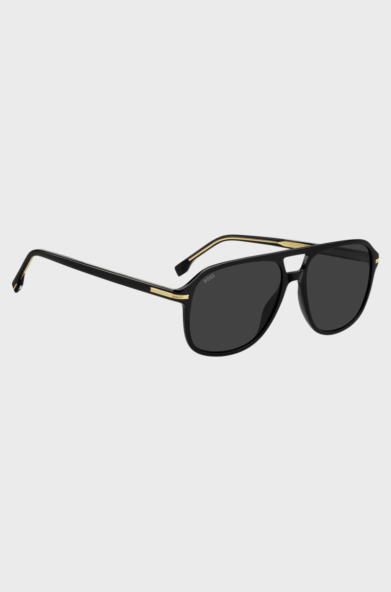 Hugo Boss Gafas De Sol De Acetato Negro Con Ribetes En Tono Dorado