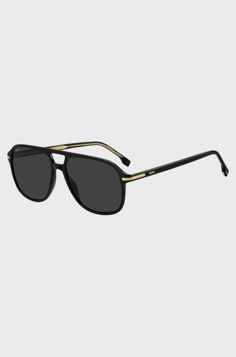Hugo Boss Gafas de sol de acetato negro con ribetes en tono dorado