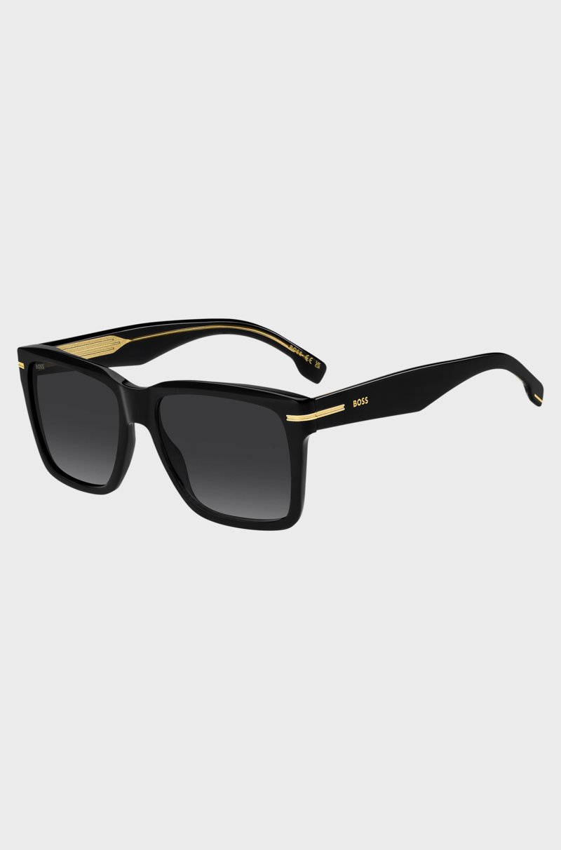 Hugo Boss Gafas de sol de acetato negro con ribetes en tono dorado