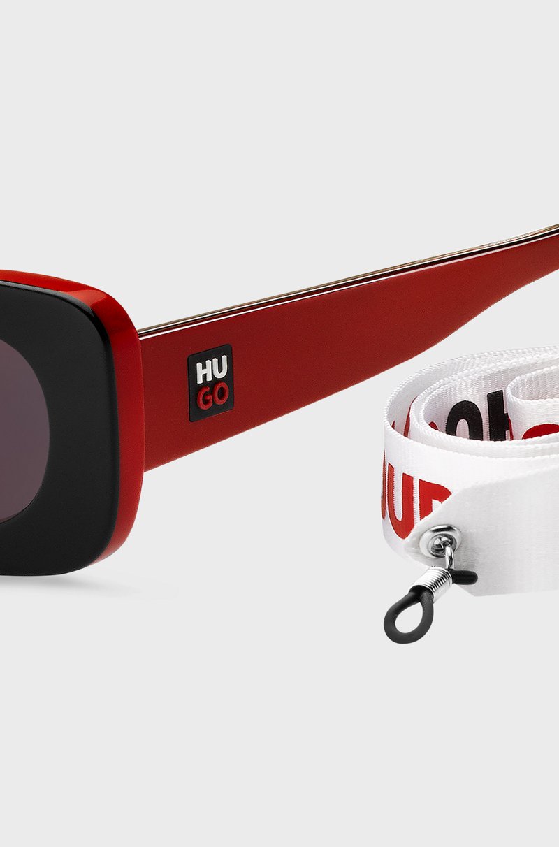 Hugo Boss Gafas De Sol De Acetato Negro Y Rojo Con Eslóganes En La Correa Desmontable
