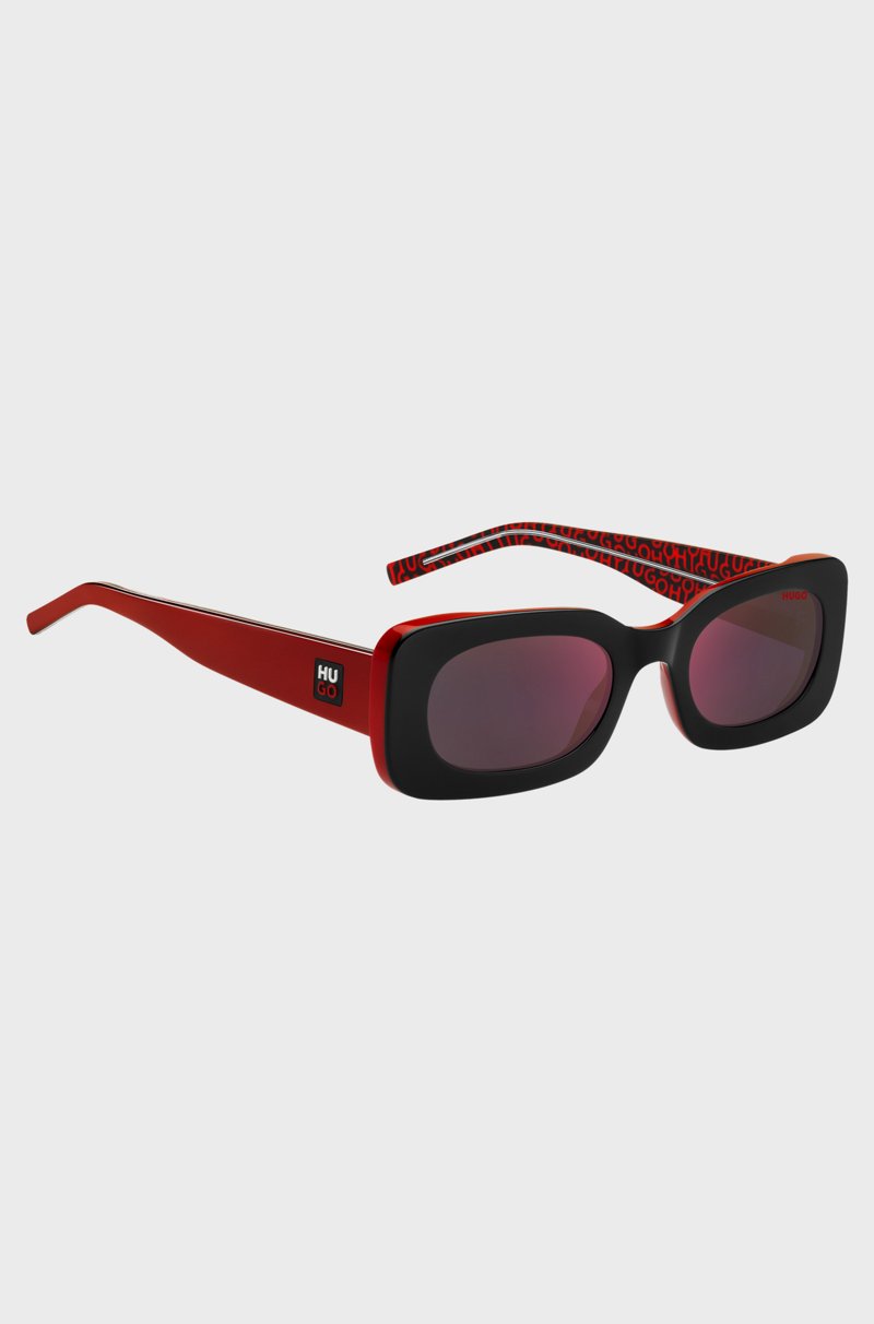 Hugo Boss Gafas De Sol De Acetato Negro Y Rojo Con Eslóganes En La Correa Desmontable