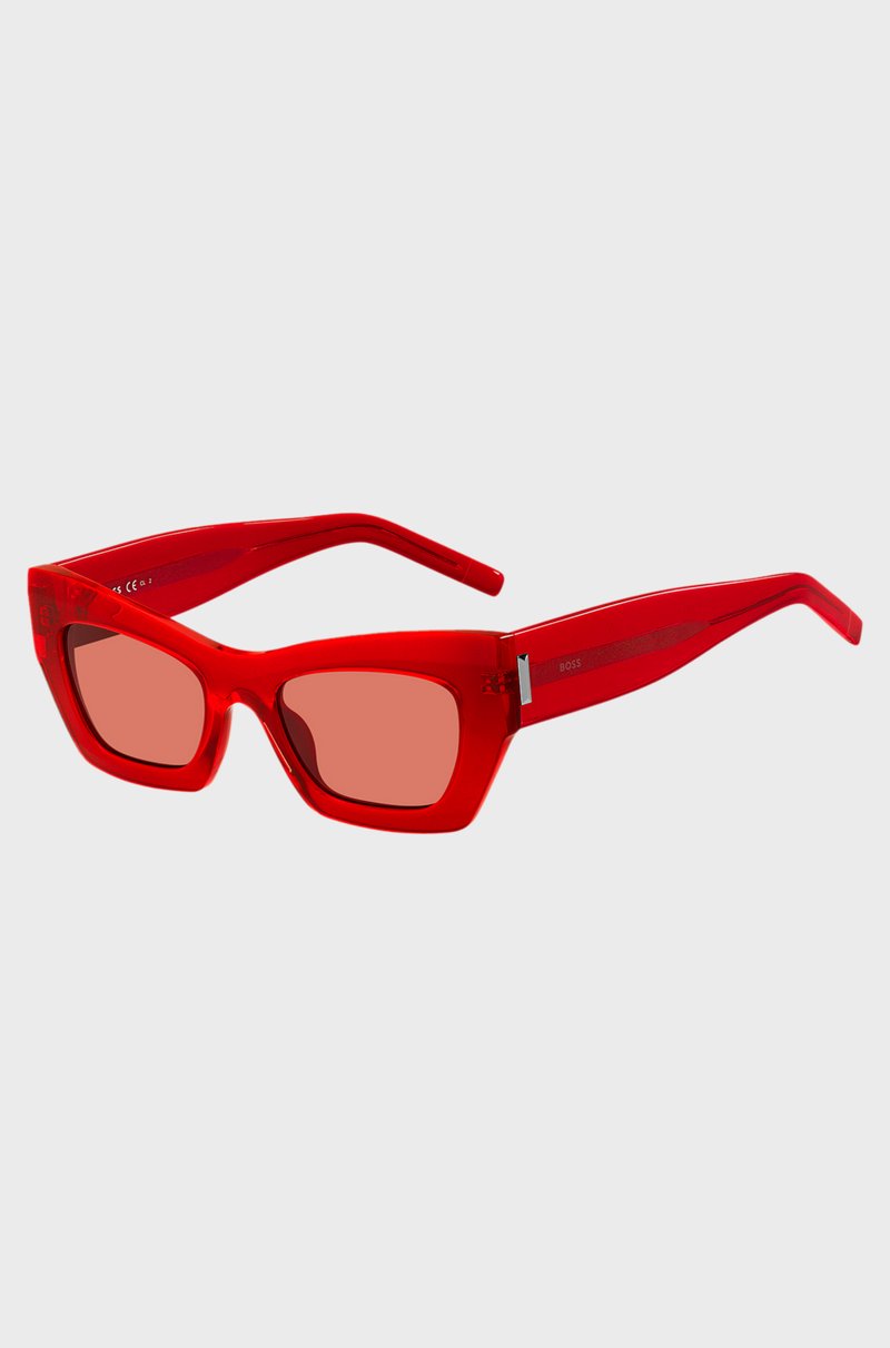Hugo Boss Gafas de sol de acetato rojo con herrajes de la marca