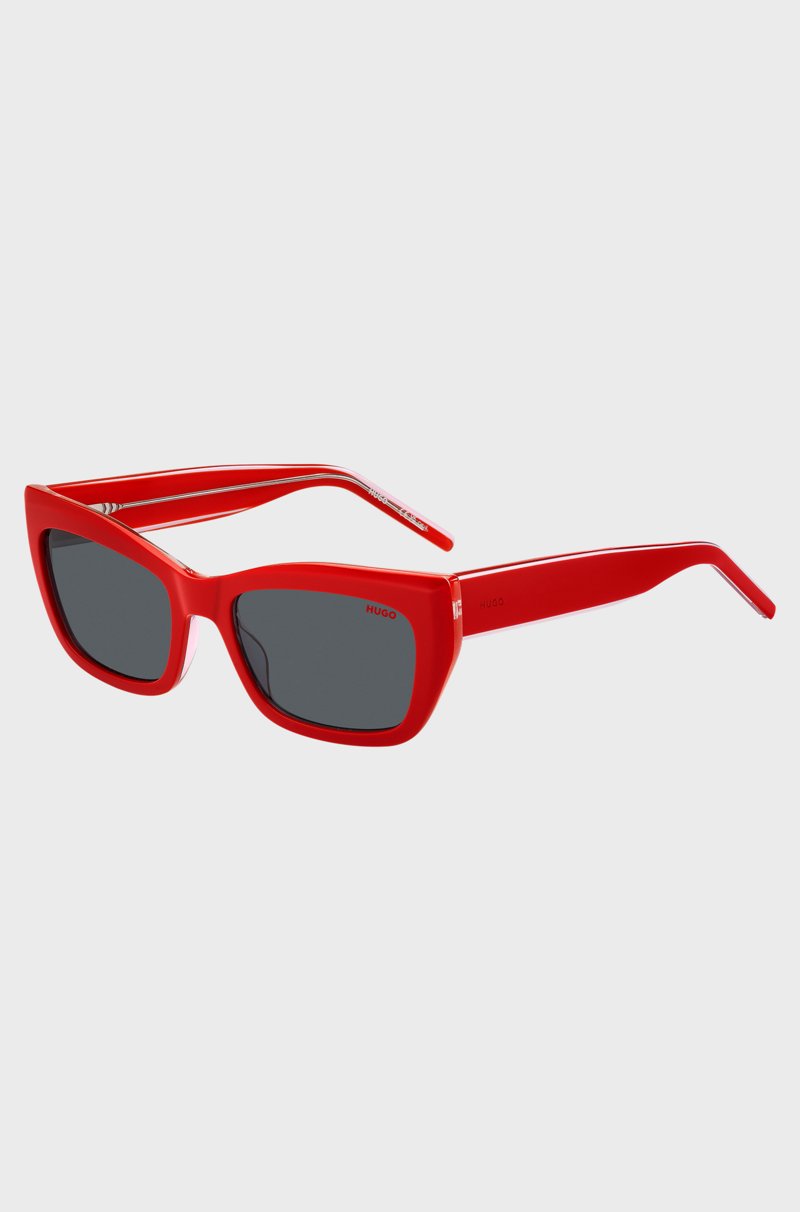 Hugo Boss Gafas de sol de acetato rojo con patillas diseñadas a capas