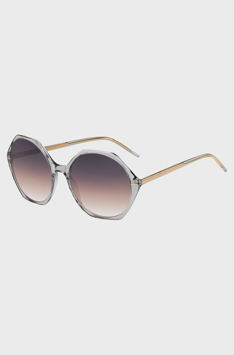 Hugo Boss Gafas de sol de acetato transparente con montura hexagonal