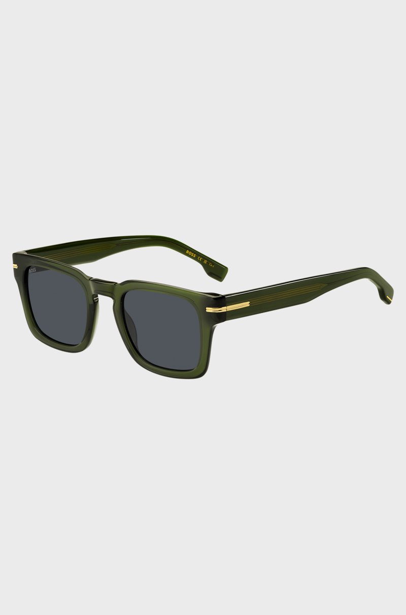 Hugo Boss Gafas de sol de acetato verde con detalles metálicos en tono dorado
