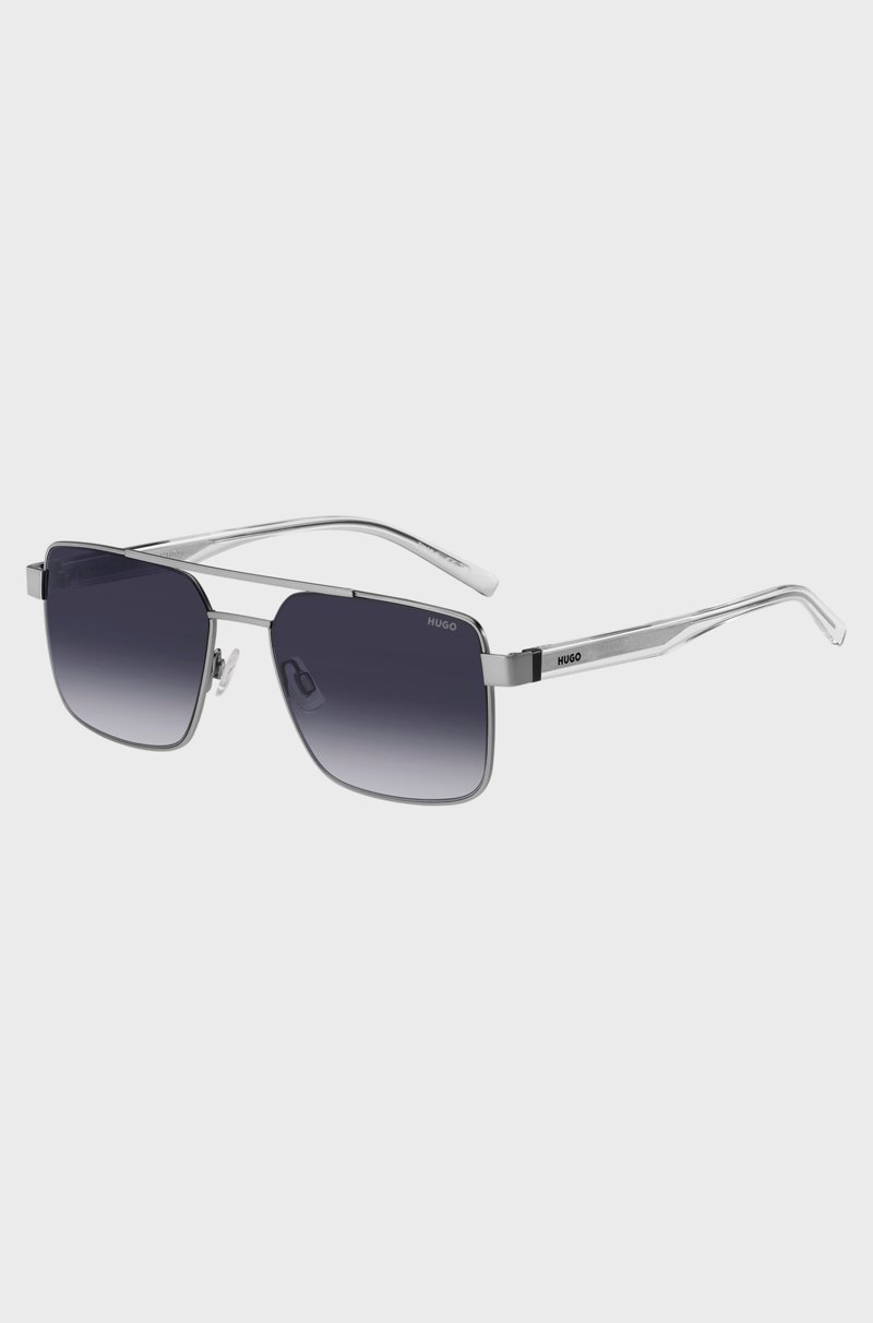 Hugo Boss Gafas de sol de doble puente con montura metálica gris