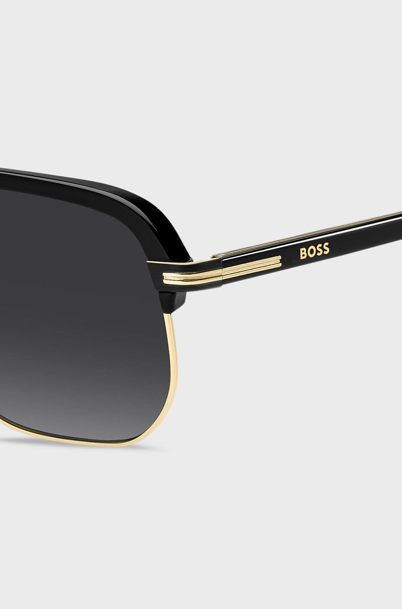 Hugo Boss Gafas De Sol De Doble Puente En Metal Y Acetato Negro