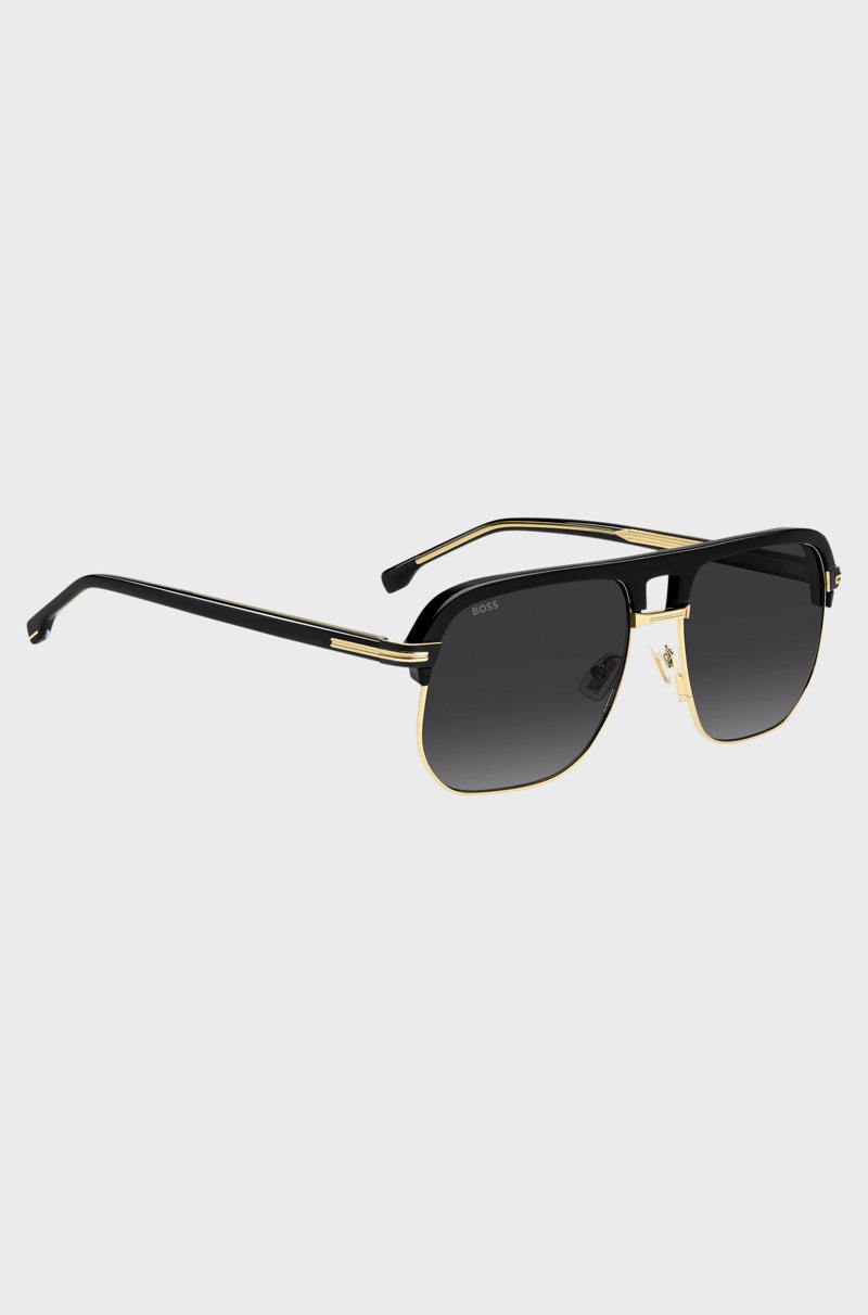 Hugo Boss Gafas De Sol De Doble Puente En Metal Y Acetato Negro