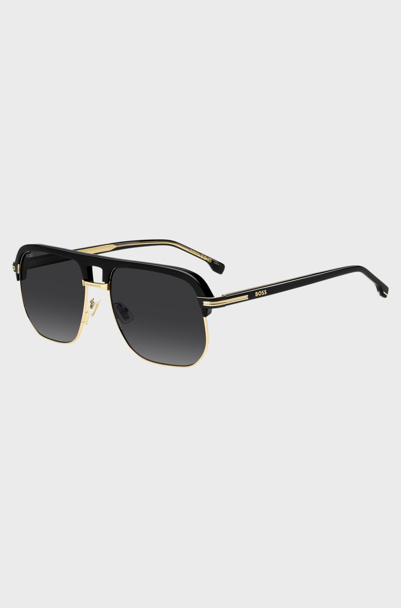 Hugo Boss Gafas de sol de doble puente en metal y acetato negro