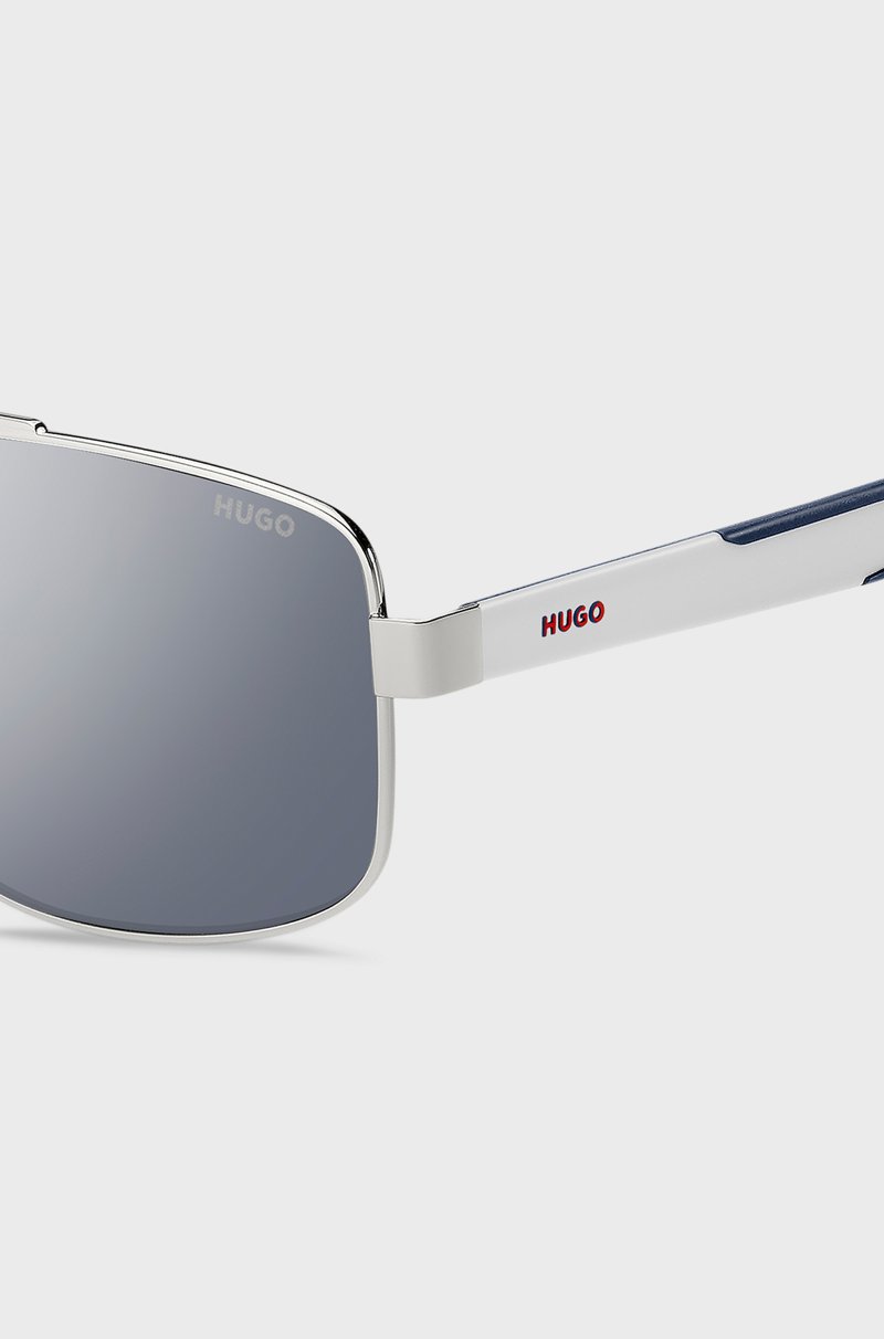 Hugo Boss Gafas De Sol De Metal Negro Con Toques Azules Y Doble Puente