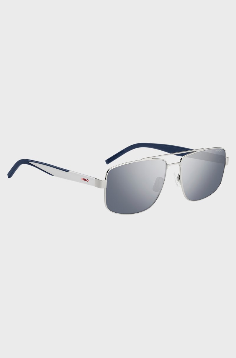 Hugo Boss Gafas De Sol De Metal Negro Con Toques Azules Y Doble Puente
