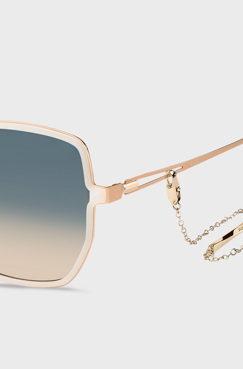 Hugo Boss Gafas De Sol Doradas Con Patillas De Horquilla Y Cadena De La Marca