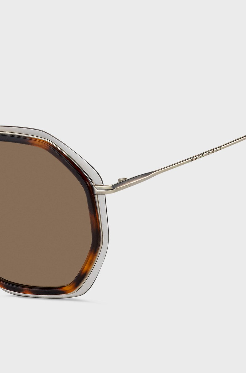 Hugo Boss Gafas De Sol En Acetato Habana Con Diseño Angular Y Lentes Marrones