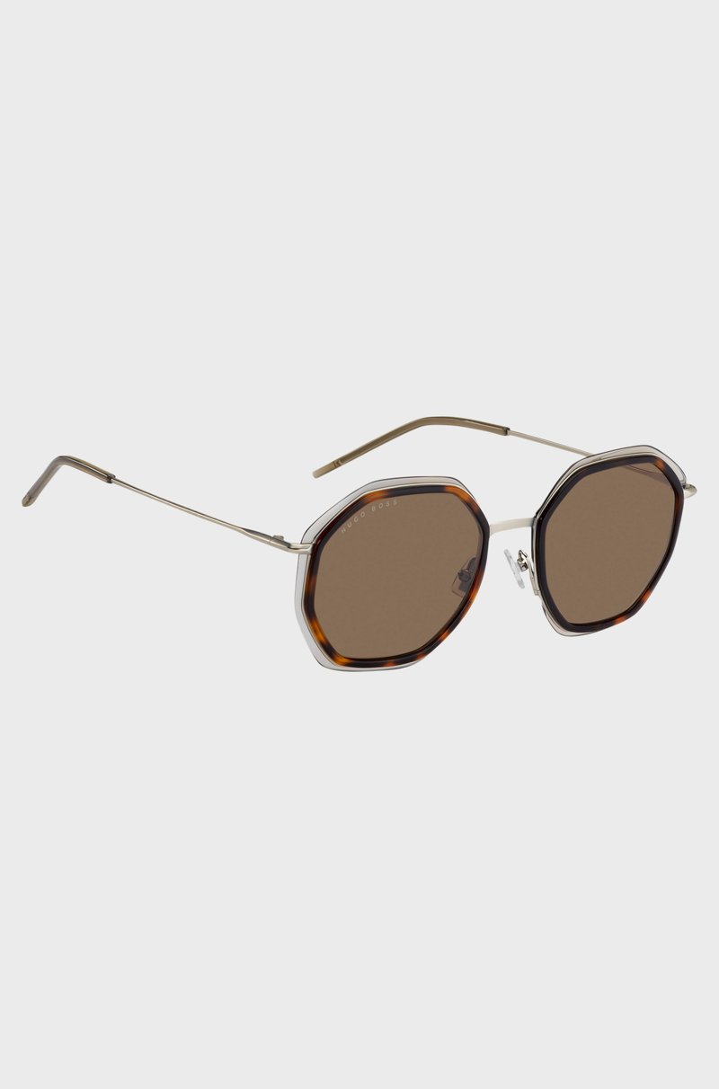 Hugo Boss Gafas De Sol En Acetato Habana Con Diseño Angular Y Lentes Marrones