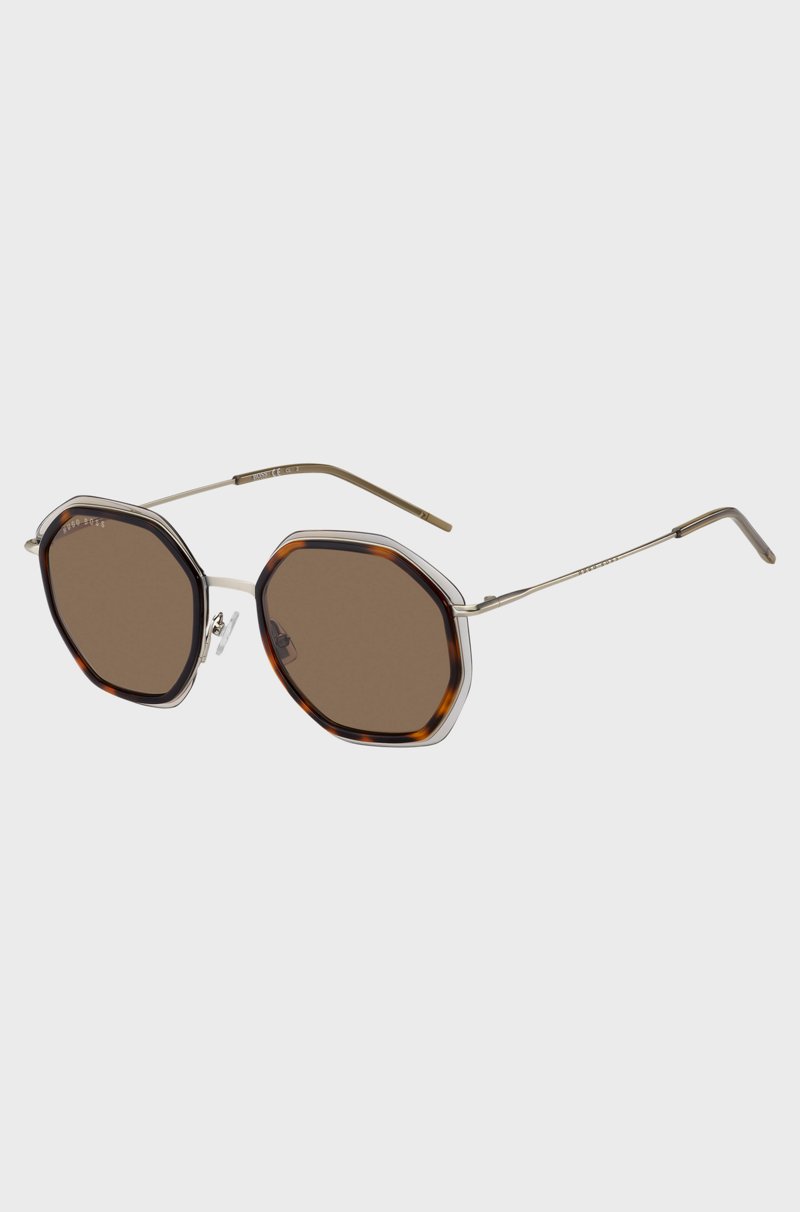 Hugo Boss Gafas de sol en acetato habana con diseño angular y lentes marrones