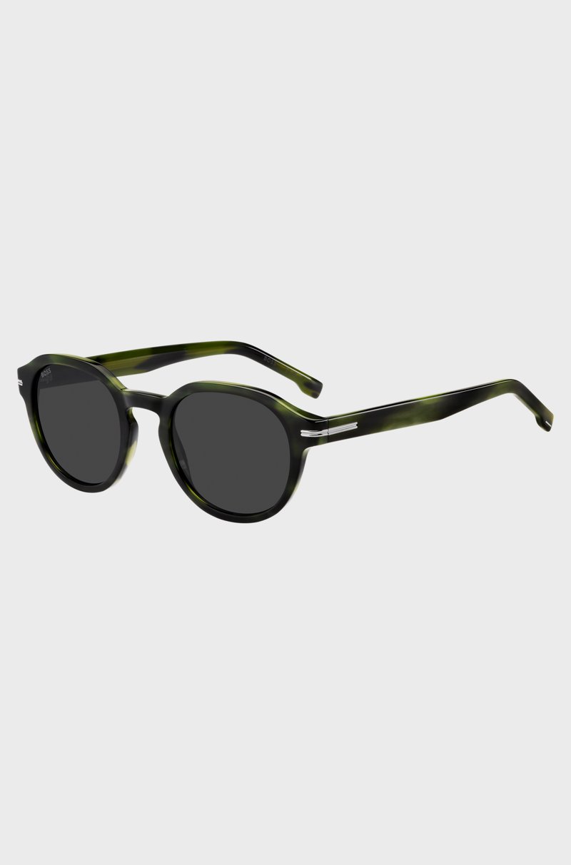 Hugo Boss Gafas de sol en verde carey con bisagras plateadas