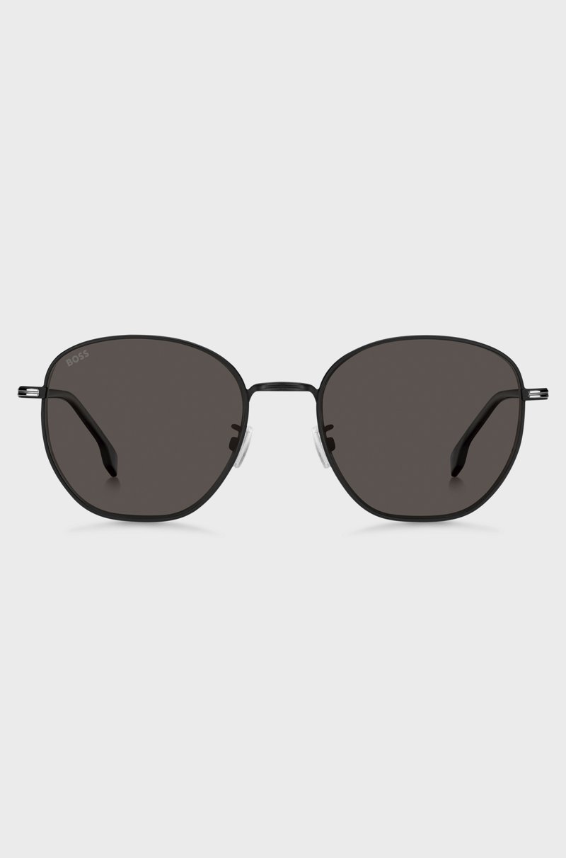 Hugo Boss Gafas De Sol Redondas De Metal Negro Con Componentes Plateados
