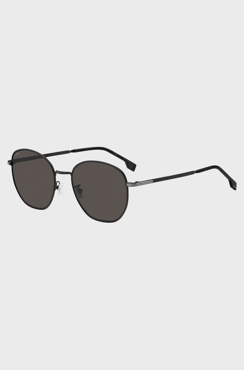 Hugo Boss Gafas de sol redondas de metal negro con componentes plateados