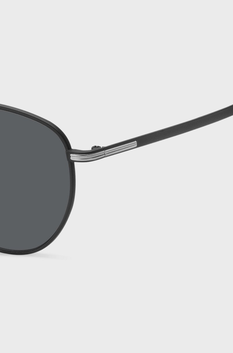 Hugo Boss Gafas De Sol Redondas De Metal Negro Con Puente Doble