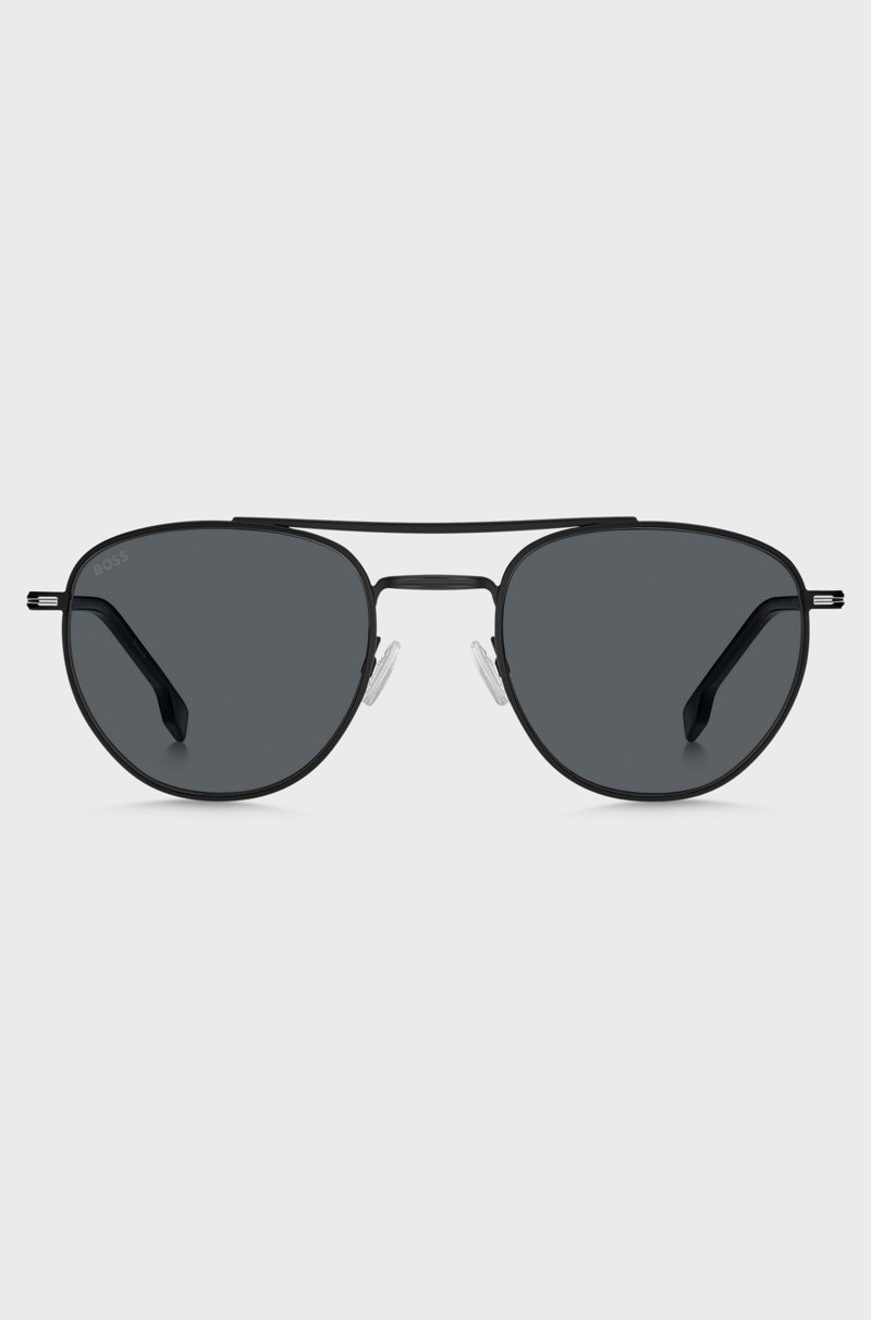 Hugo Boss Gafas De Sol Redondas De Metal Negro Con Puente Doble