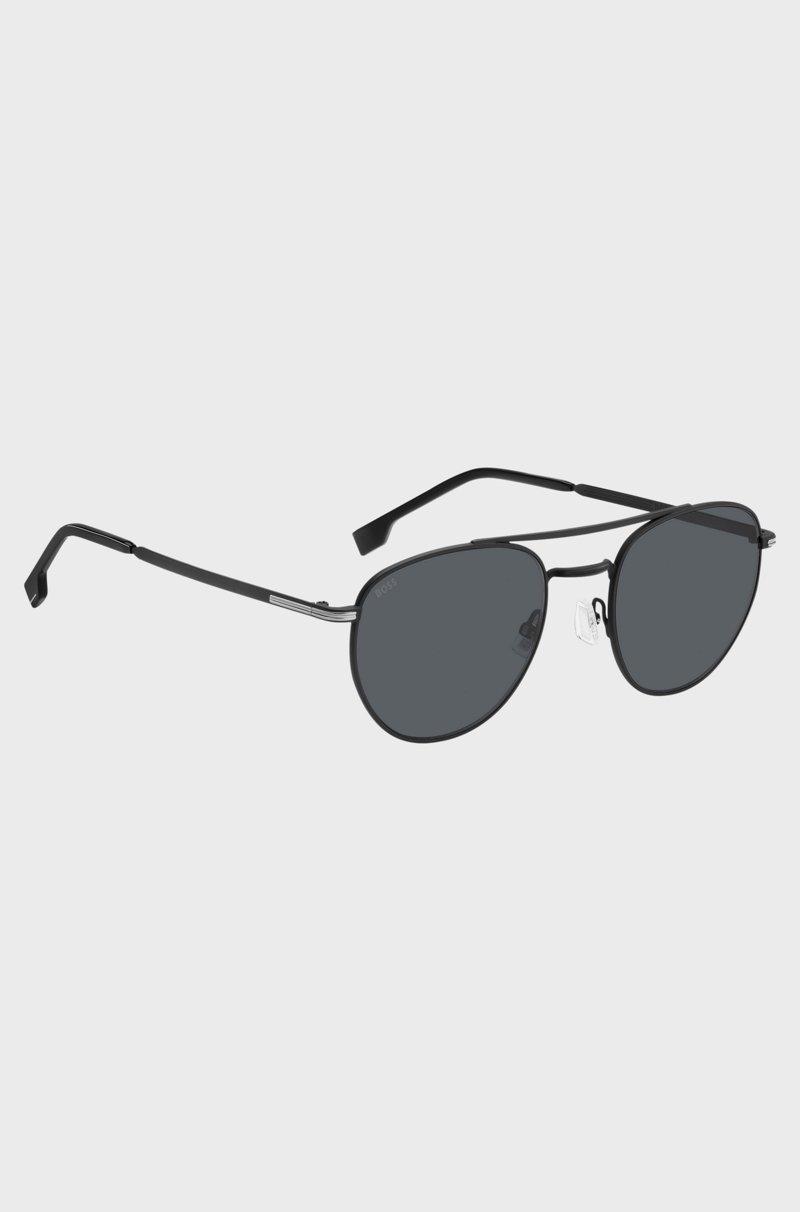 Hugo Boss Gafas De Sol Redondas De Metal Negro Con Puente Doble