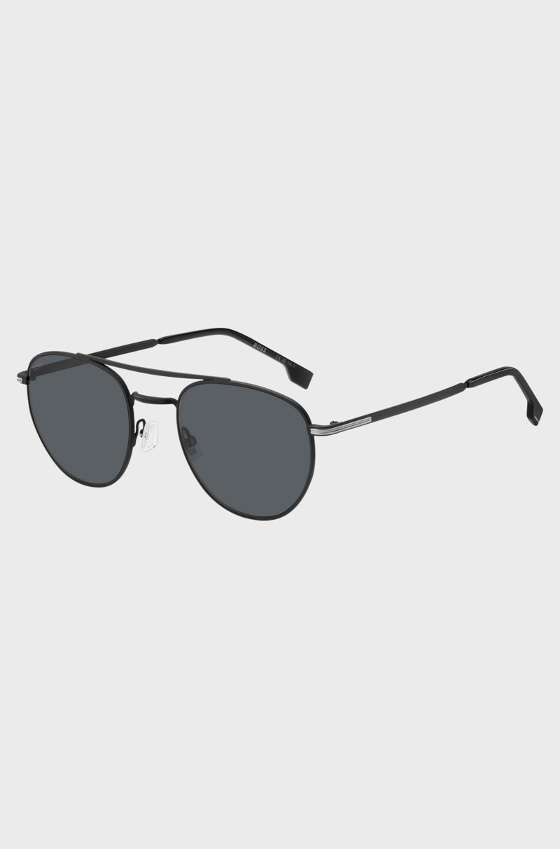 Hugo Boss Gafas de sol redondas de metal negro con puente doble