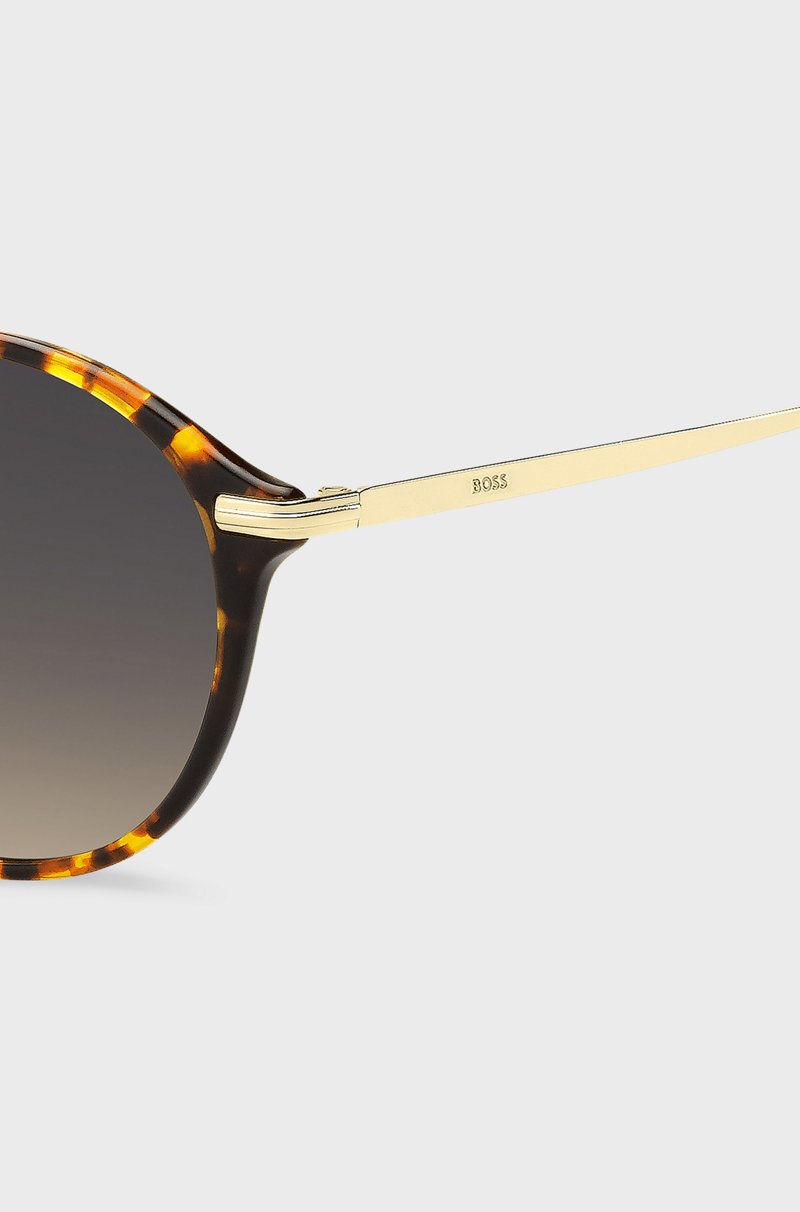 Hugo Boss Gafas De Sol Redondas En Acetato Con Diseño Habana Y Patillas Doradas