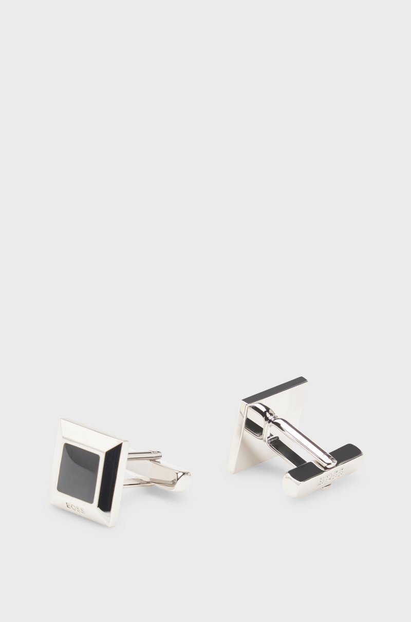 Hugo Boss Gemelos cuadrados de latón con aplique de esmalte negro