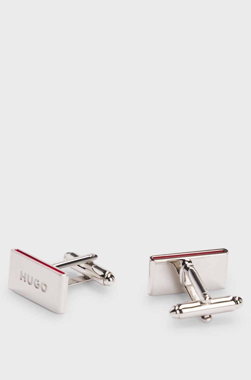 Hugo Boss Gemelos en latón pulido con logo y detalles en rojo