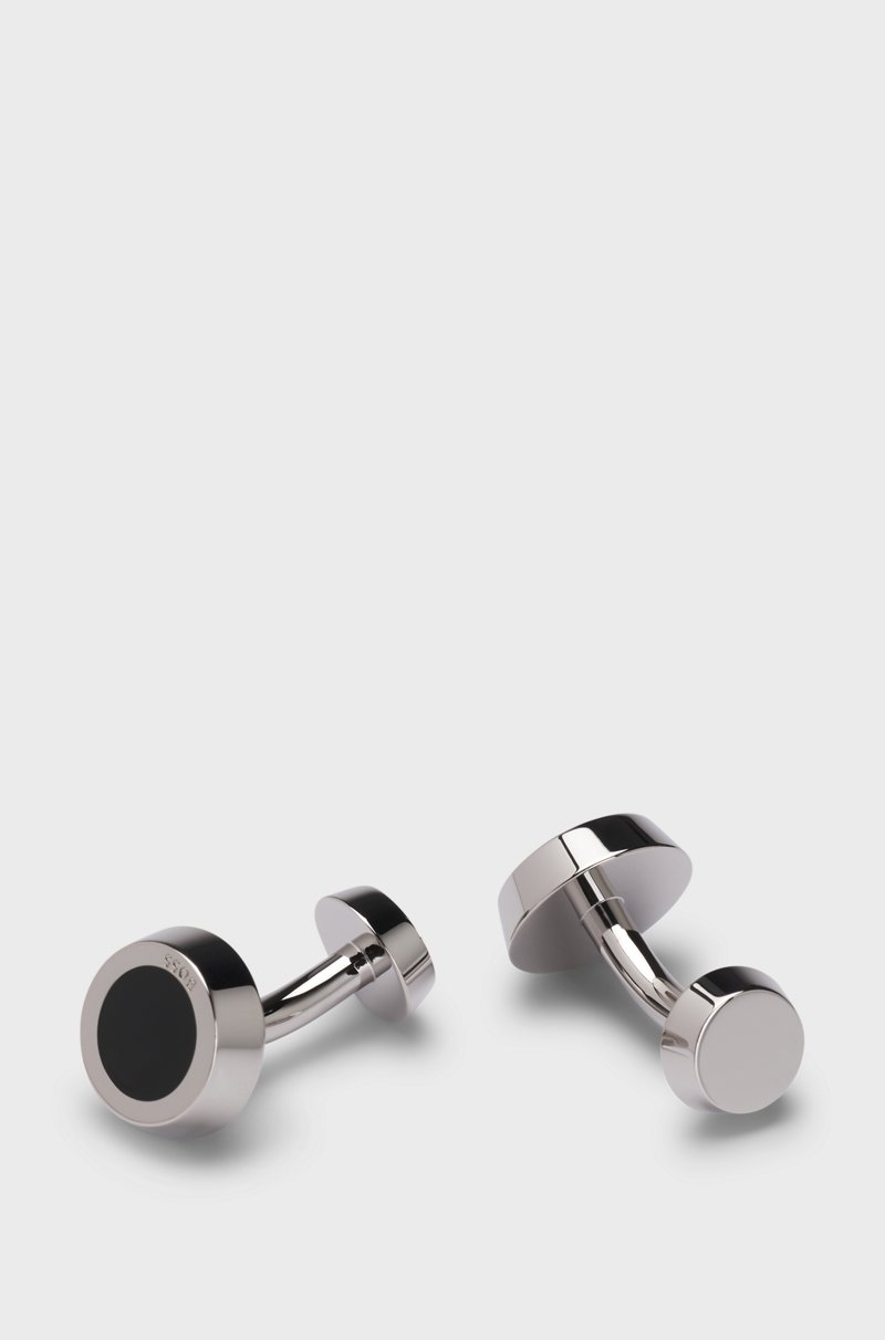 Hugo Boss Gemelos redondos con aplique de esmalte negro