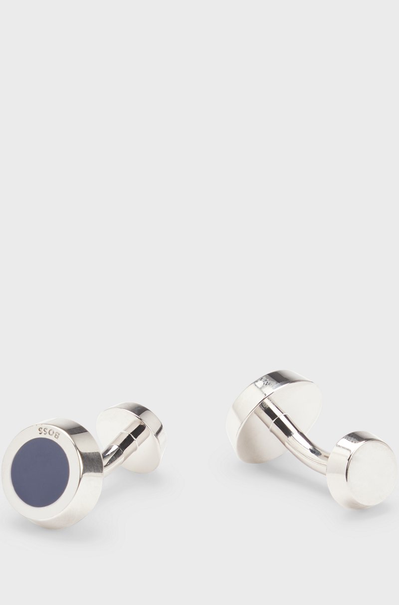 Hugo Boss Gemelos redondos con aplique de esmalte negro