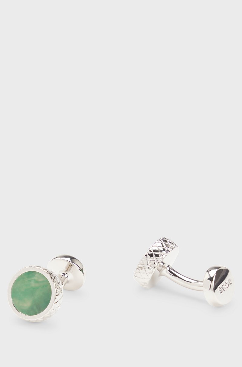 Hugo Boss Gemelos redondos de latón con textura y piedras preciosas incrustadas