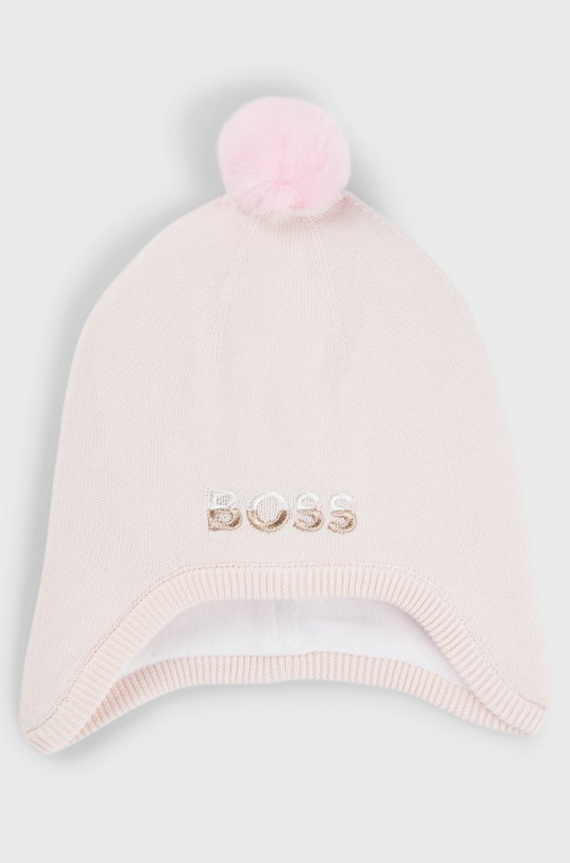 Hugo Boss Gorro de algodón con pompón y logo bordado para bebés