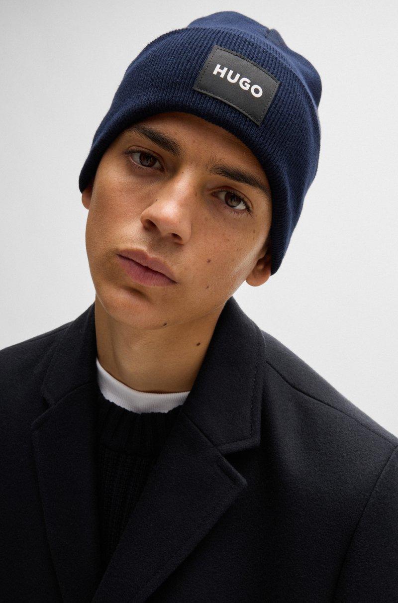 Hugo Boss Gorro De Punto De Algodón Con Etiqueta Con Logo