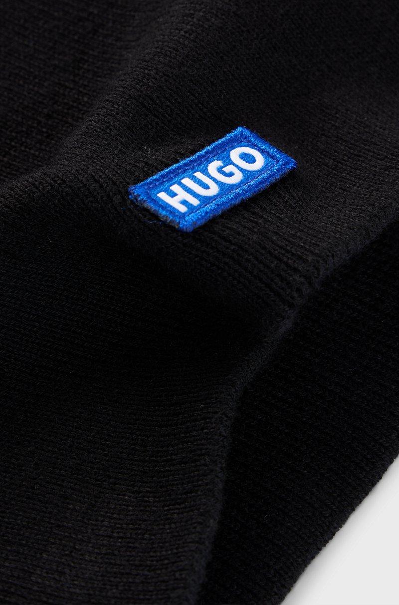 Hugo Boss Gorro De Punto De Algodón Con Etiqueta Con Logo Azul