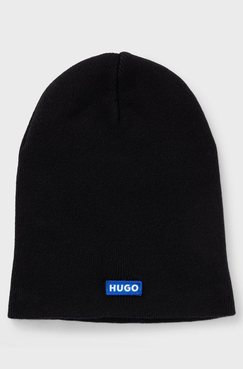 Hugo Boss Gorro De Punto De Algodón Con Etiqueta Con Logo Azul