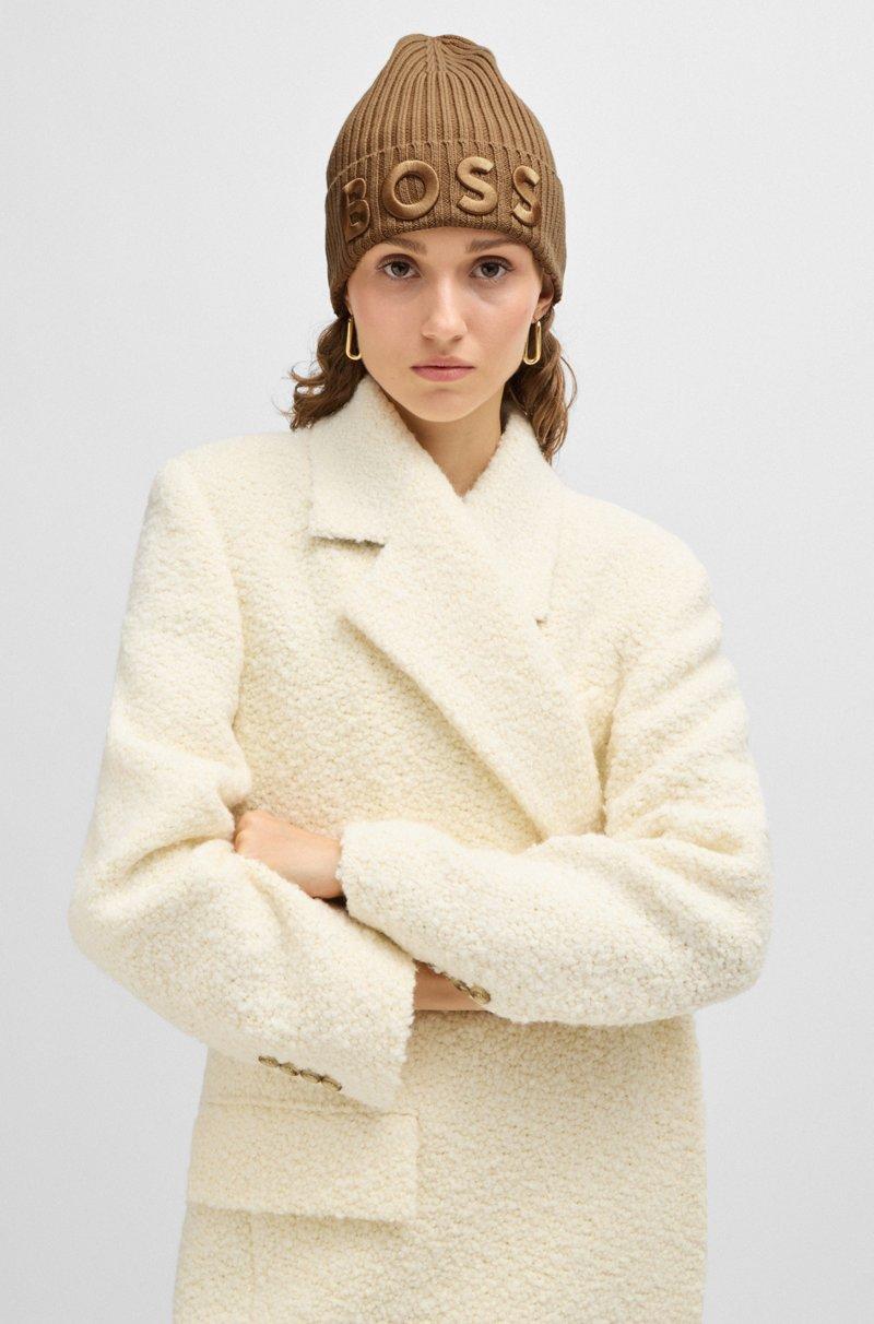 Hugo Boss Gorro De Punto De Canalé De Lana Virgen Con Logo Bordado