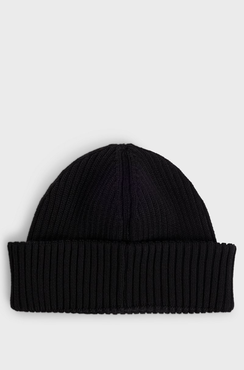 Hugo Boss Gorro De Punto De Canalé En Mezcla De Lana Con Etiqueta Con Logo